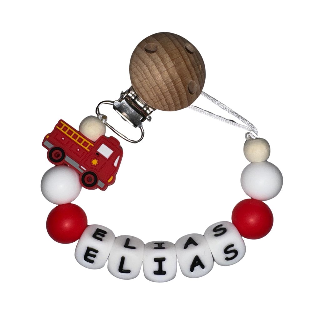 LIYLID Personalized Pacifier Clip with Name and Fire Truck for Boys or Girls | Baby Gift | Pacifier Holder | Various Designs | Includes Gift Pouch