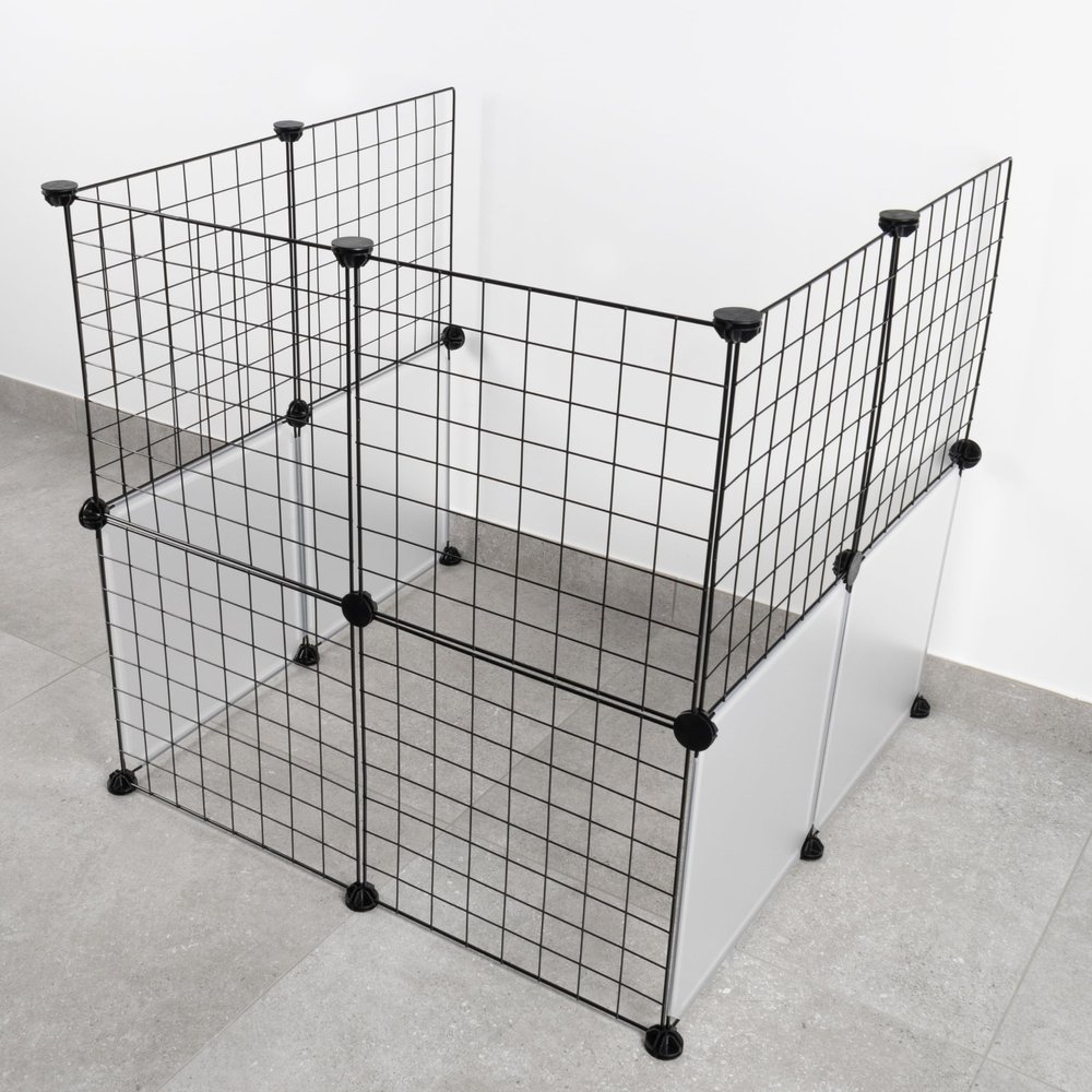 Rabbit Exercise Pen for Small Animals, Expandable, Black Metal, 140 x 35 x 35 cm