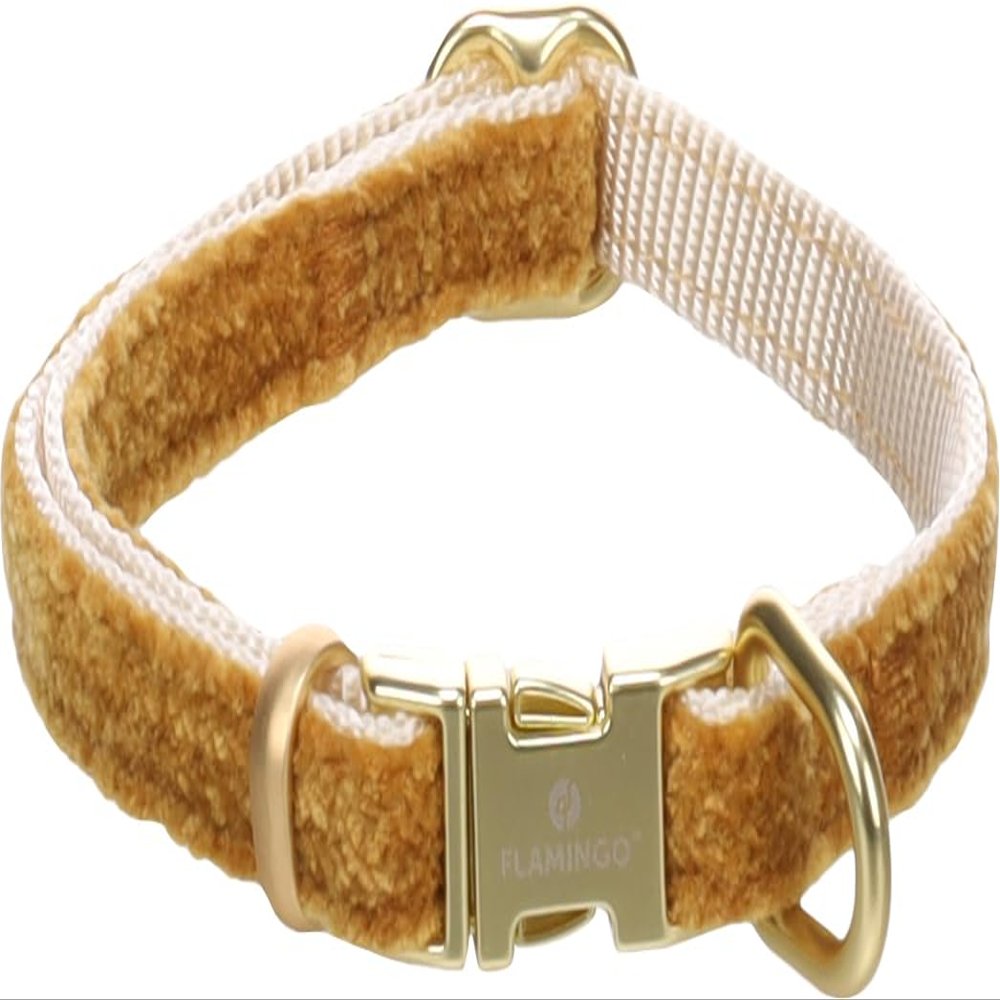Dog Collar - Flamingo Saba Nylon with Velvet Yellow XS | 20-35cm x 10mm x 3mm