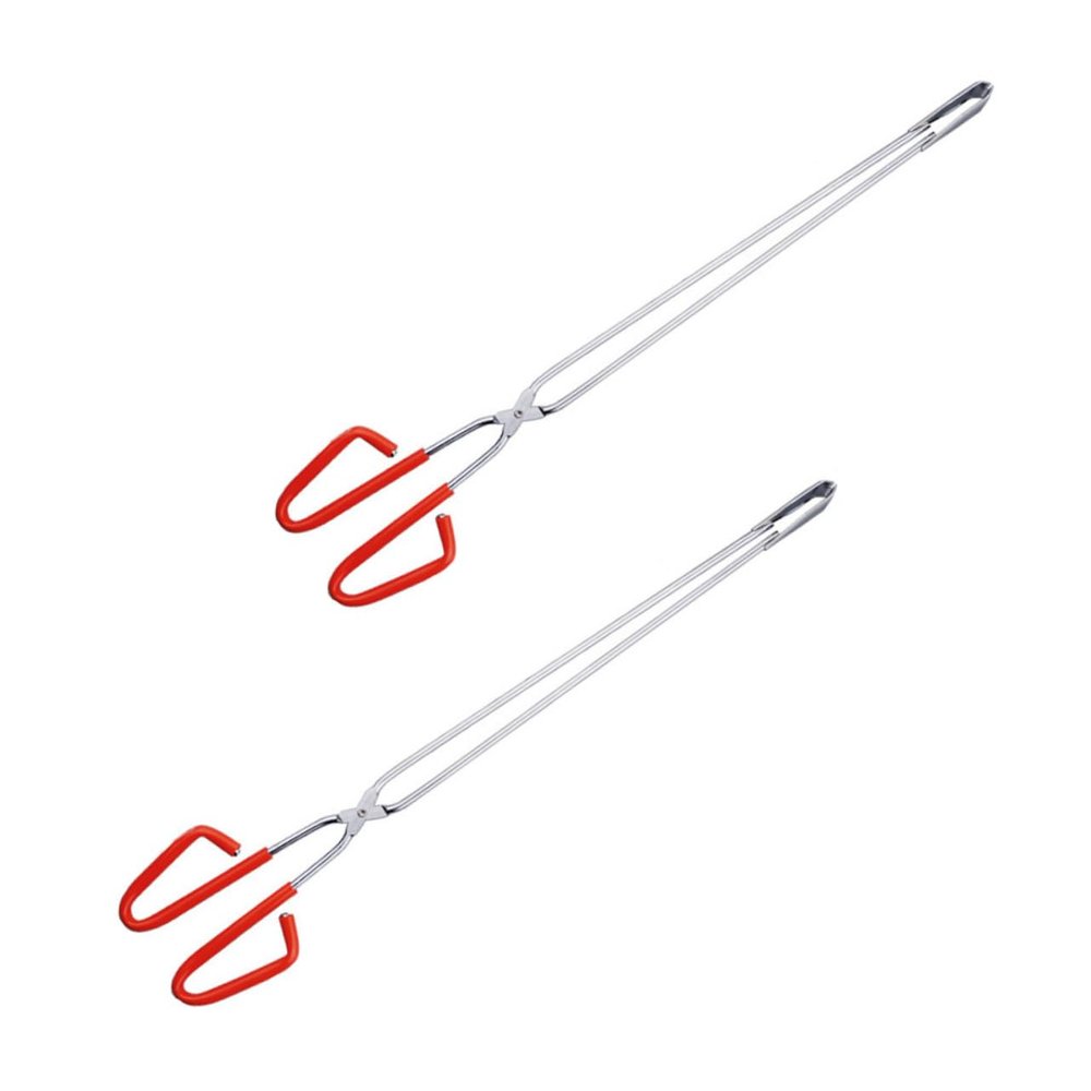Stainless Steel and Plastic Litter Grabbers, 2-Piece Set, Red Clamps