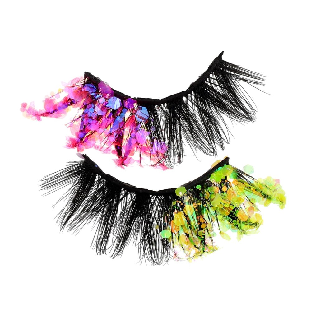 Homoyoyo False Eyelashes with Fluorescent Design, Sequined Party Lashes