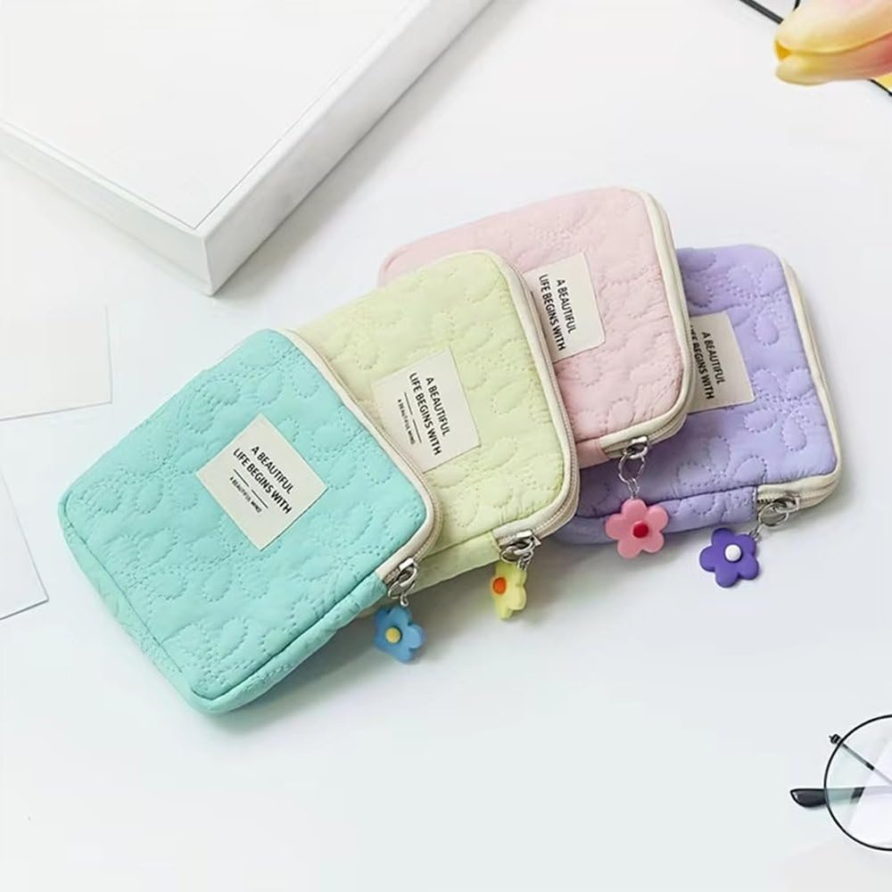 Abbdbd Sanitary Pad Storage Bag with Floral Zipper, Small Handbag Pouch