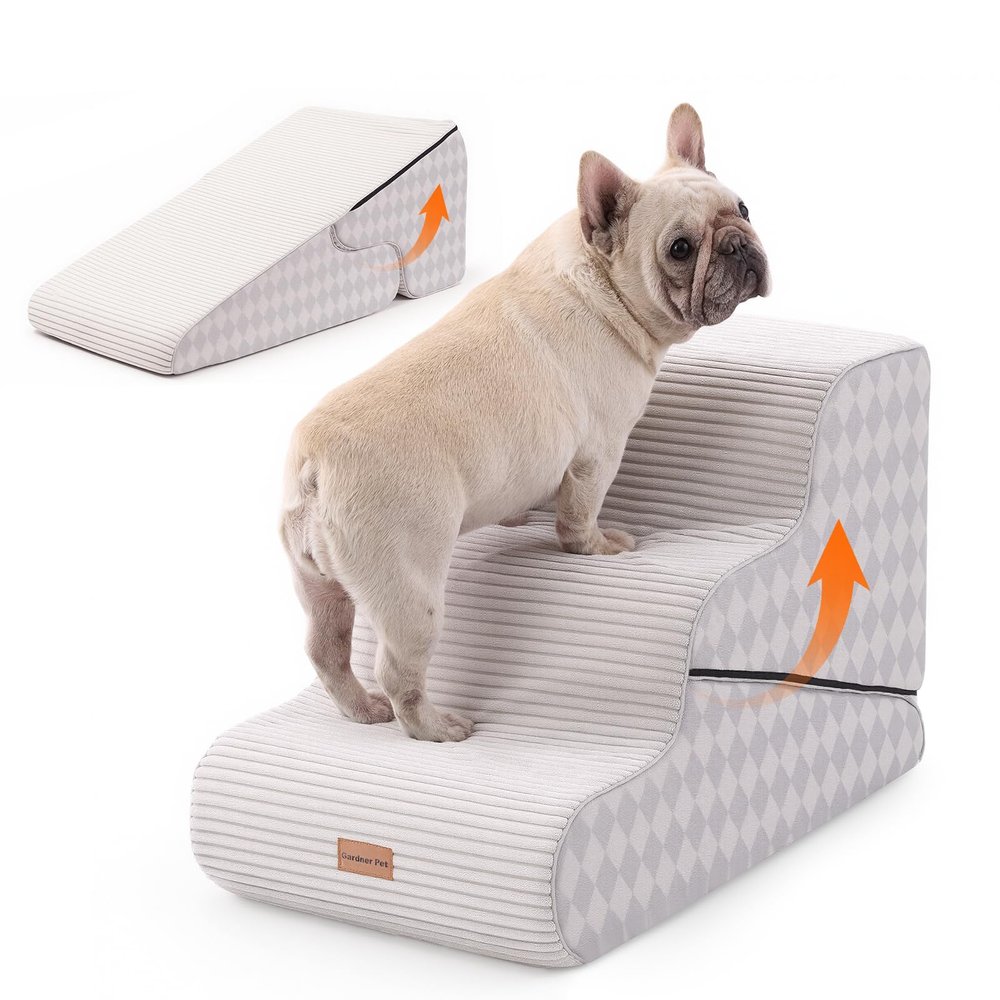 Gardner Pet 2-in-1 Dog Stairs for Small Dogs, 35/42 cm, 3 Steps, Gray-Green