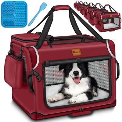 TRESKO Foldable Dog Carrier with Lick Mat, Spatula & Reflectors, M, 61 x 42 x 42 cm