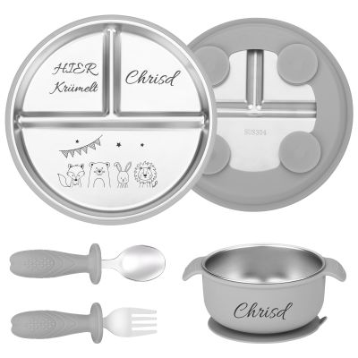 Personalized Baby Plate with Suction Base, Stainless Steel Plate with Name