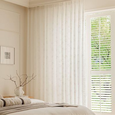Stfery 2-Piece White Sheer Jacquard Floral Curtains, 96 W x 138 H cm Each