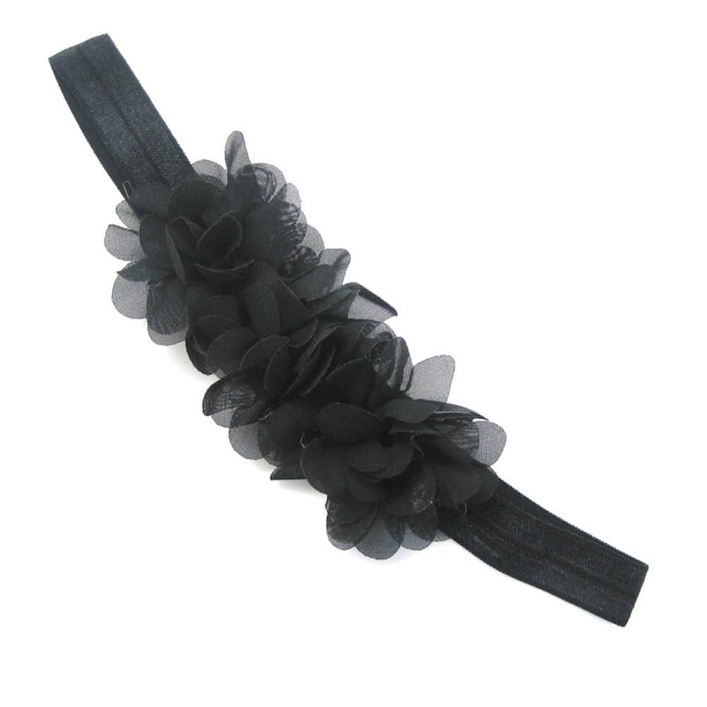 Aniyan 2-Pack Baby Girls' Chiffon Flower Headbands, Black