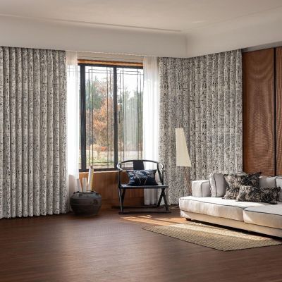 Stfery 2-Piece Blackout Curtains, Beige/Black, Chenille Printed Pattern, for Kids' Room, Bedroom or Living Room, W107 x H132 cm, 1 pc