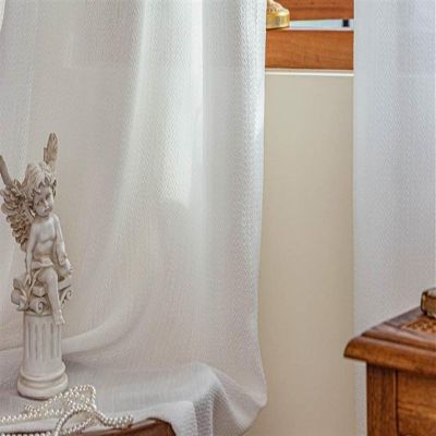 Stfery White Semi-Sheer Grommet Curtains, 2-Piece Set, Français Jacquard, Solid Color, 132 W x 138 H cm
