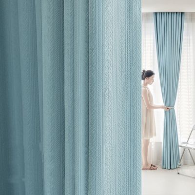 Stfery 2-Piece Blue Blackout Chenille Curtain Set with Grommets, 107 W x 138 H cm Each