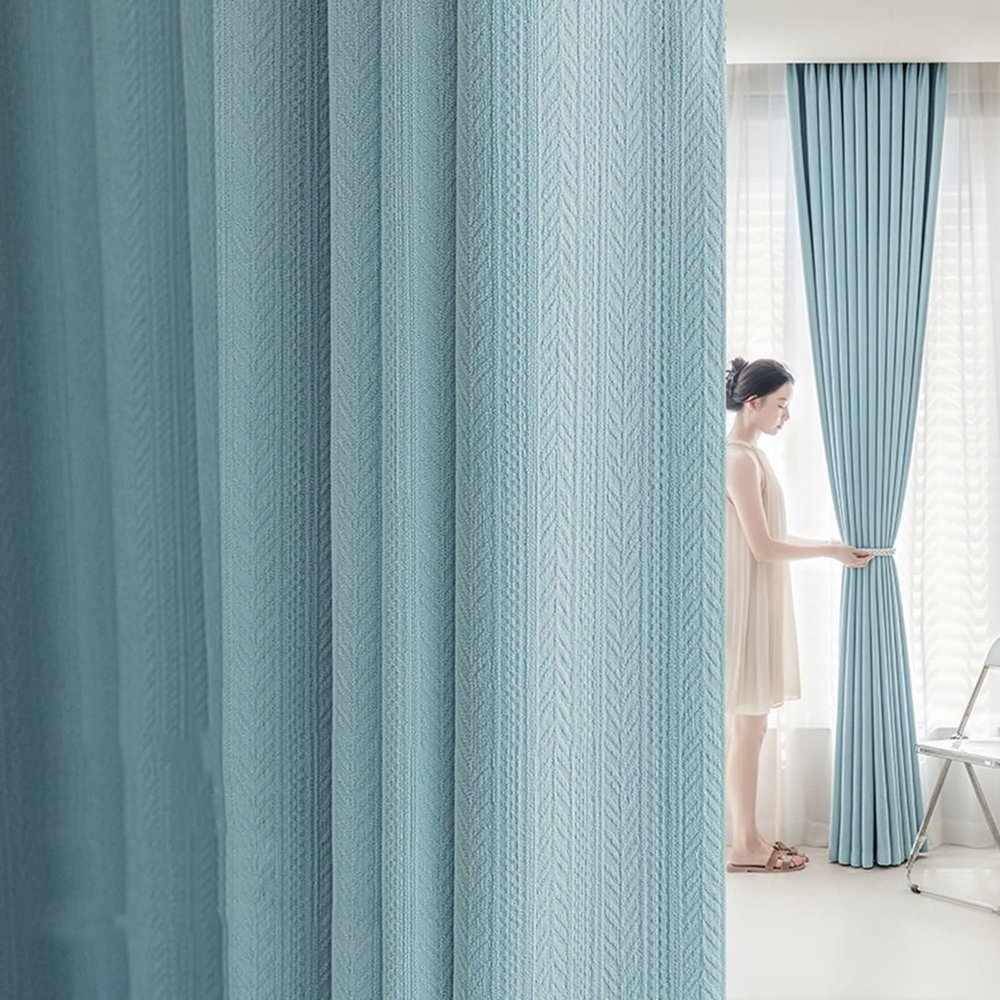 Stfery 2-Piece Blue Blackout Chenille Curtain Set with Grommets, 107 W x 138 H cm Each