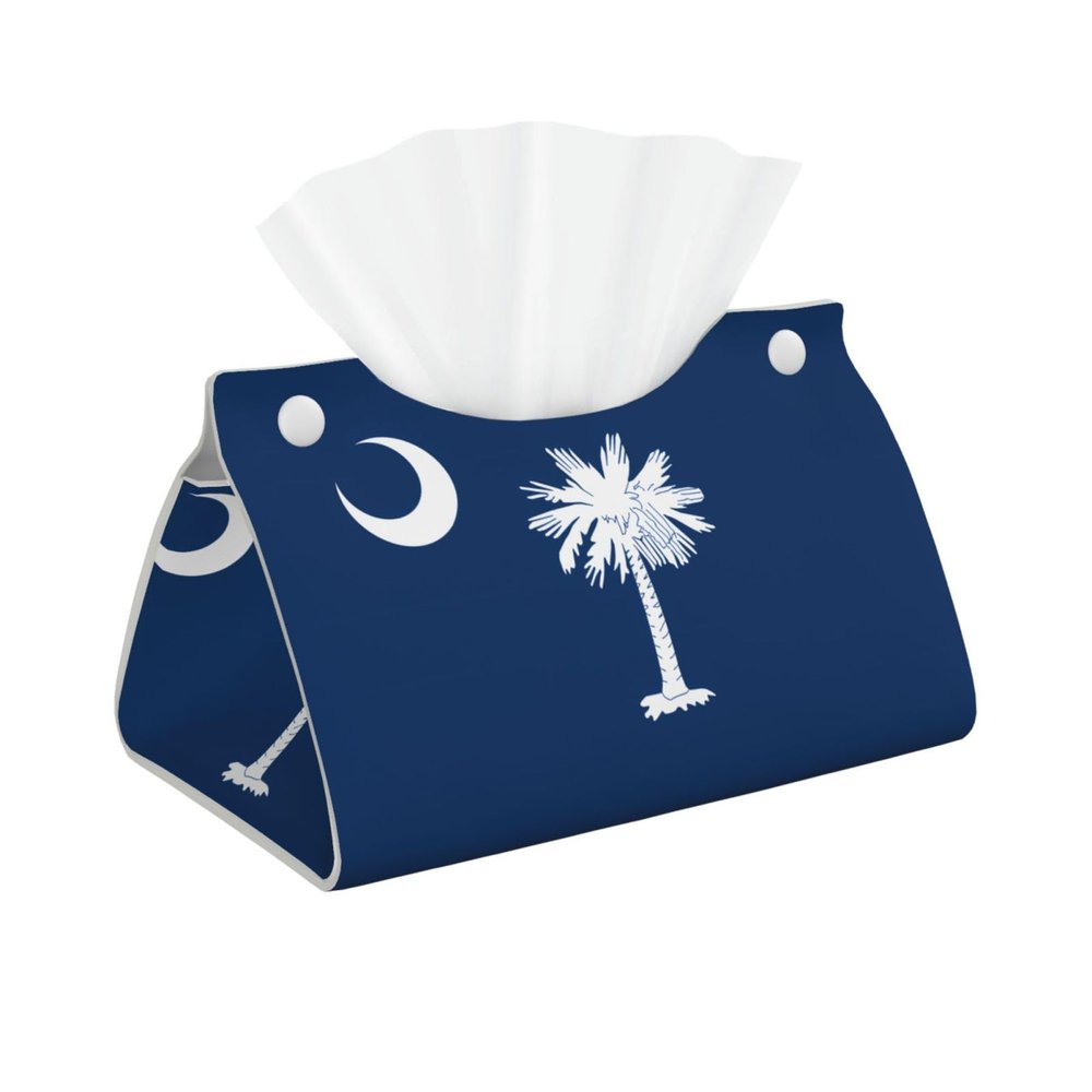 Long Leather Tissue Box with South Carolina Flag Design, Foldable