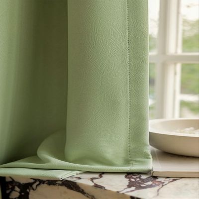 Stfery 2-Piece Green Blackout Curtain Set, Chenille Jacquard Panels, W107 x H160 cm Each