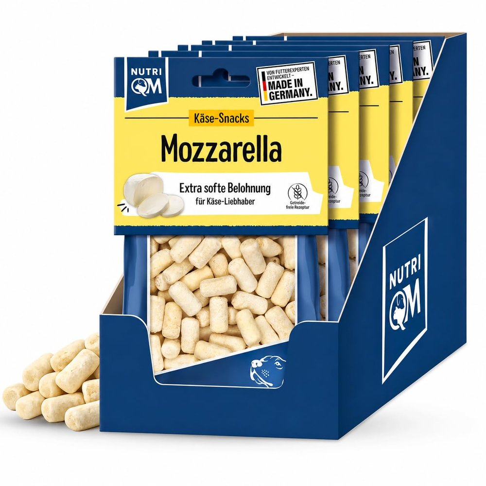NutriQM Mozzarella Cheese Softies for Dogs, 5 x 150 g, Grain-Free & Low-Fat