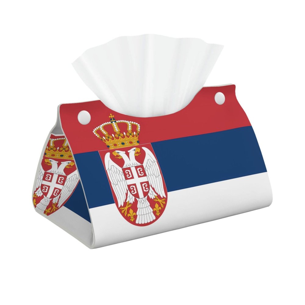 Serbian Flag Leather Tissue Box, Long and Foldable