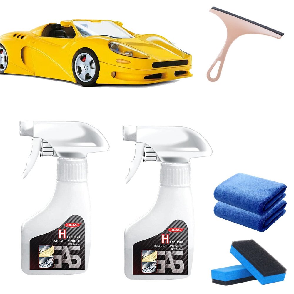 Headlight Restoration Kit, 180 ml, Cleaner and Polish for Cloudy and Yellowed Headlights, 2-Pack