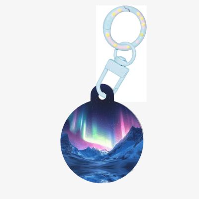 Personalized Round Pet Tag, Northern Lights in the Andes, Sky Blue, Size S