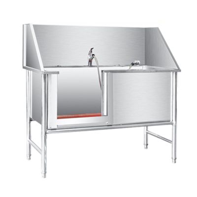 Dog Grooming Tub, Stainless Steel Wash Station with Left Door for At-Home Grooming