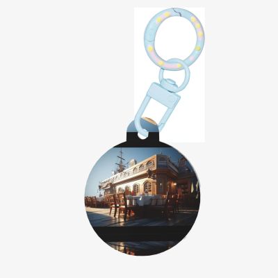 Pirate Tavern Personalized Round Pet Tag, Sky Blue, Size M