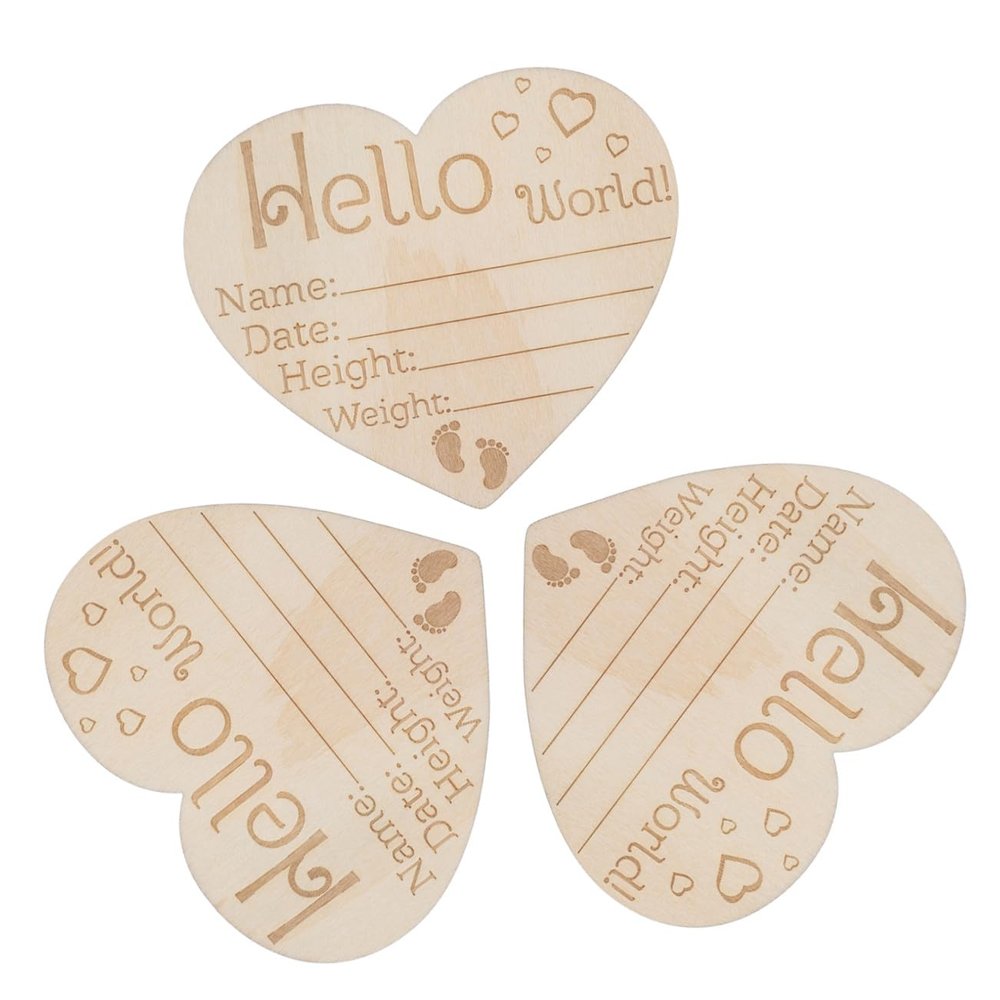 ERINGOGO 3-Piece Heart-Shaped Wooden Name Sign for Newborn Announcements