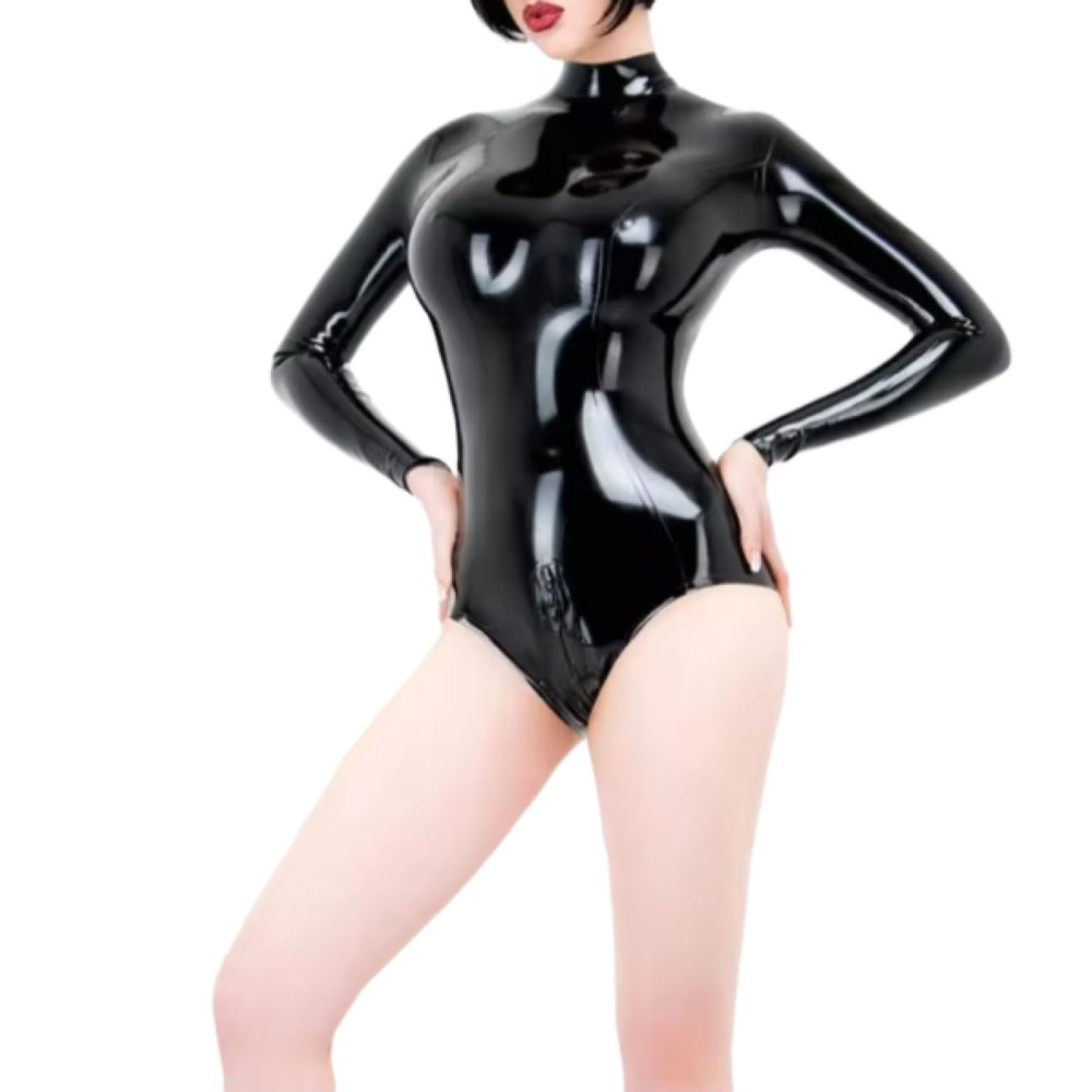 VIYOLI Latex Jumpsuit Catsuit Rubber Bodysuit with Back and Crotch Zippers, Black, M