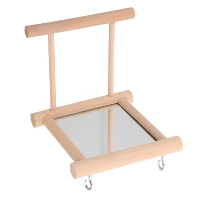 BAZEITFLOW Bird Cage Perch with Mirror, Durable Natural Wood Parrot Toy