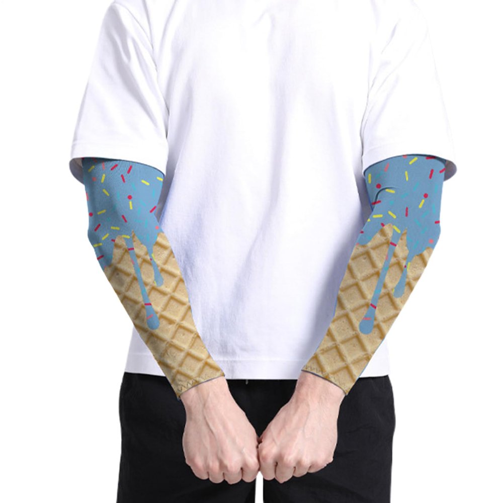Compression Arm Sleeve for Basketball with Ice Cream Design, UV Protection and Elbow Support for Men
