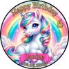 Unicorn Rainbow Edible Cake Topper, Round 20 cm, Sugar Paper, Without Photo view 1