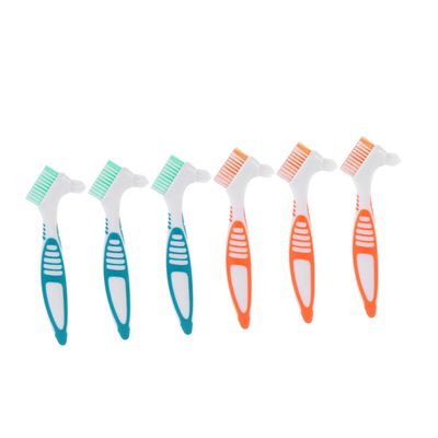 FOMIYES 6-Piece Denture Cleaning Brushes with Dual Head, Non-Slip Handle, and Color-Coded Bristles