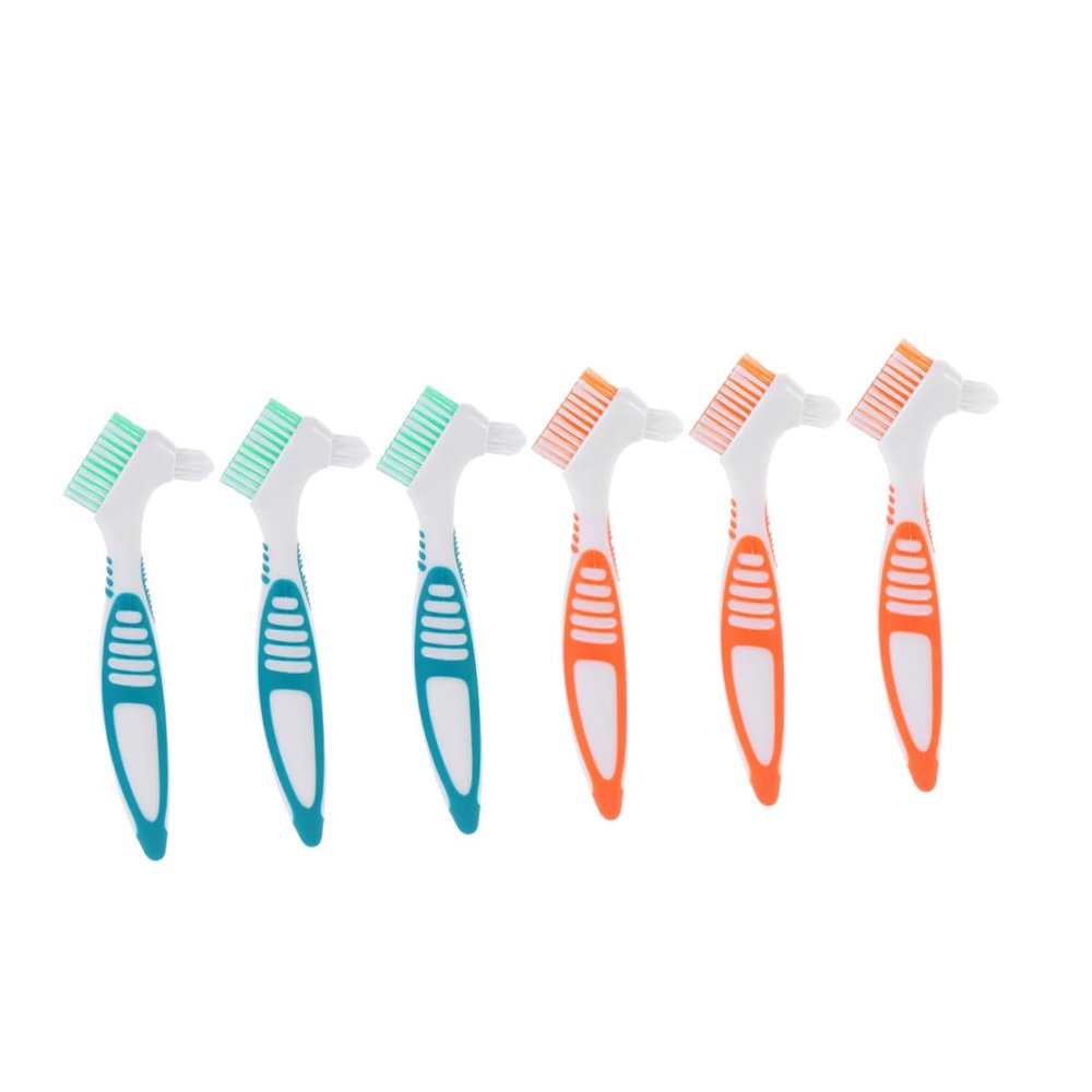 FOMIYES 6-Piece Denture Cleaning Brushes with Dual Head, Non-Slip Handle, and Color-Coded Bristles