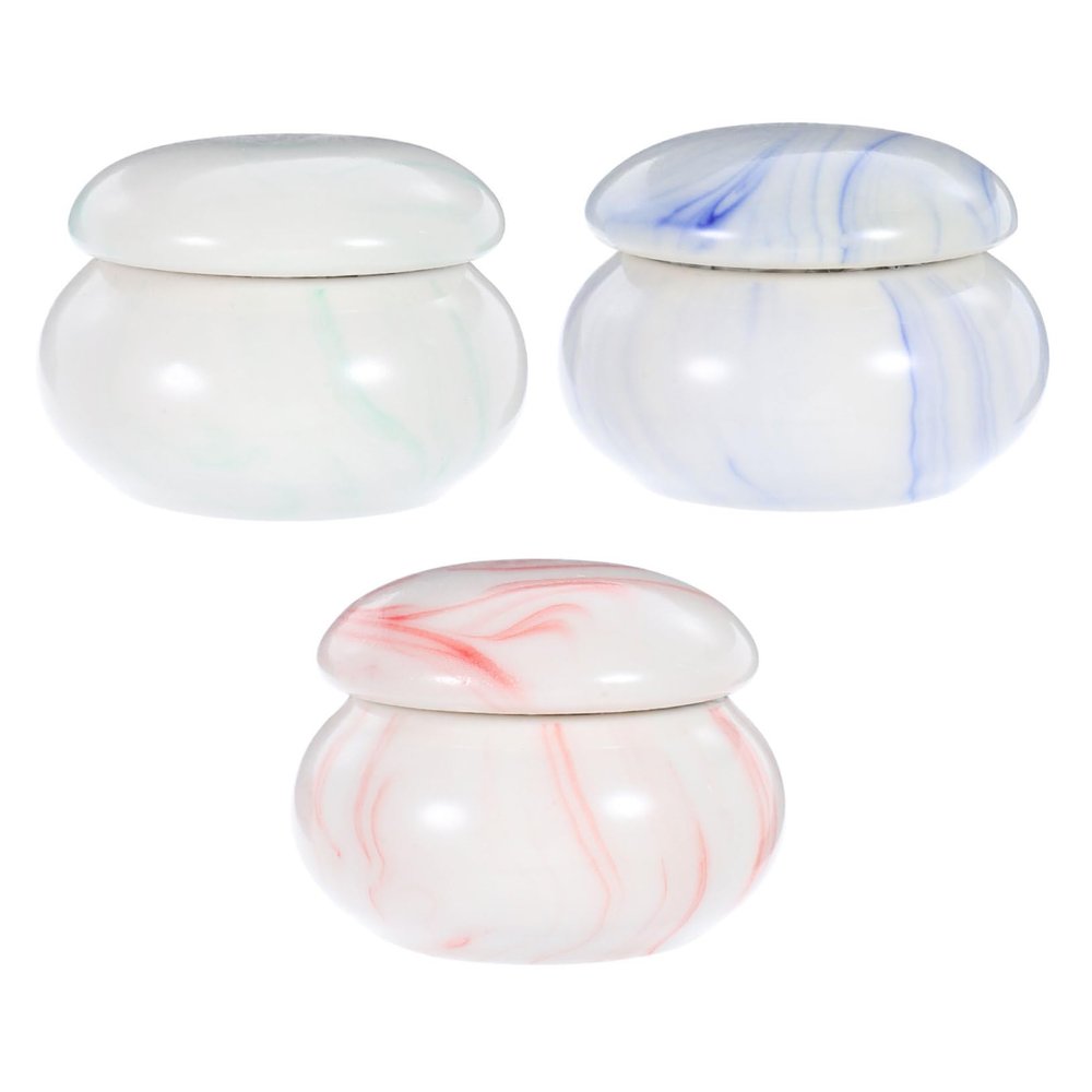 VILLFUL 3-Pack Small Ceramic Cosmetic Jars with Lids, 15 ml, Marble Pattern