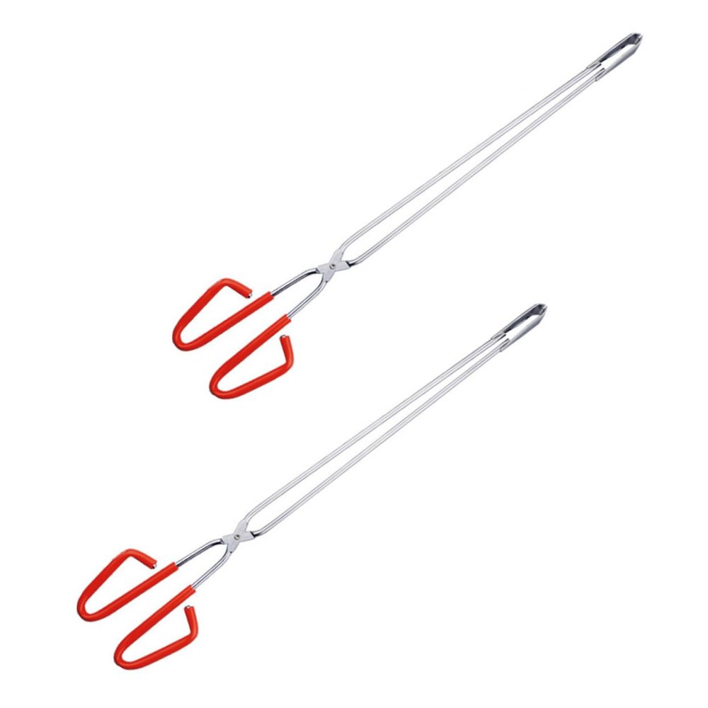 2-Piece Stainless Steel and Plastic Grabber Tongs for Barbecue and Firewood