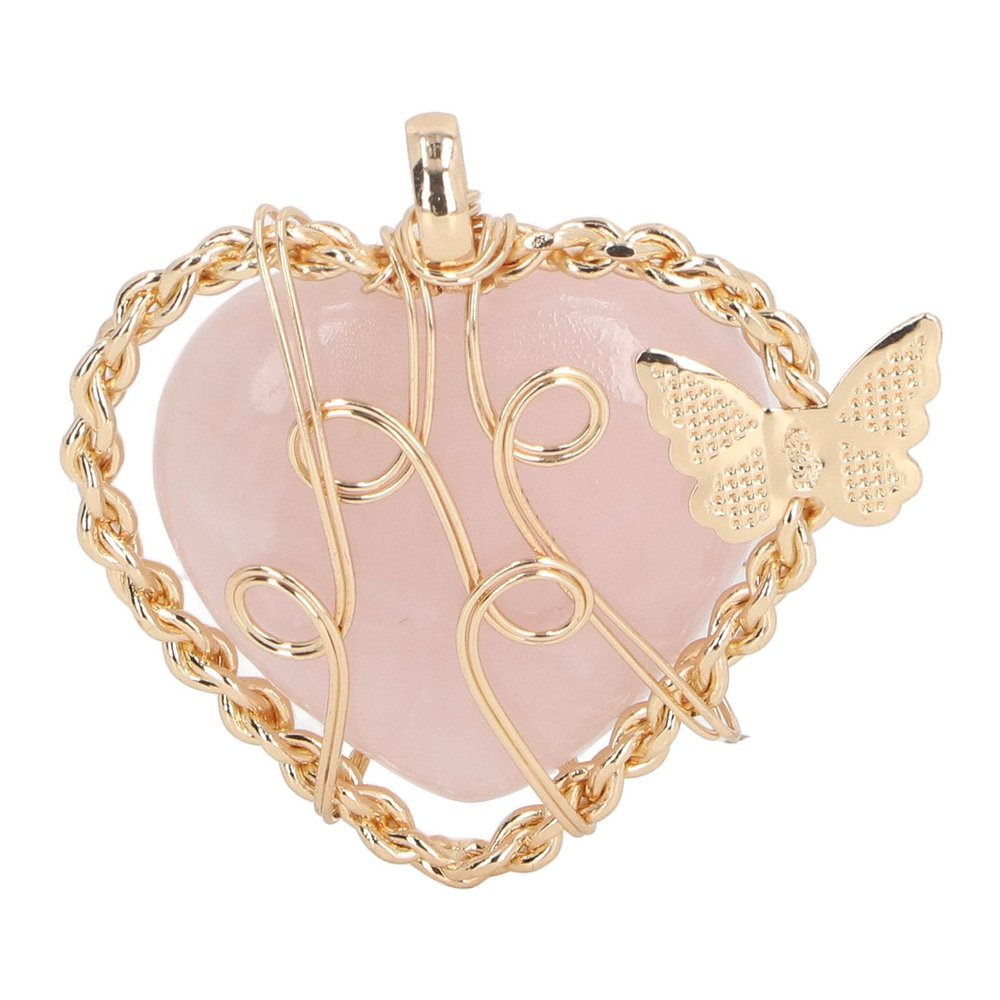 Fafeicy Heart-Shaped Healing Crystal Pendant for Energy, Love, and Meditation (Rose)