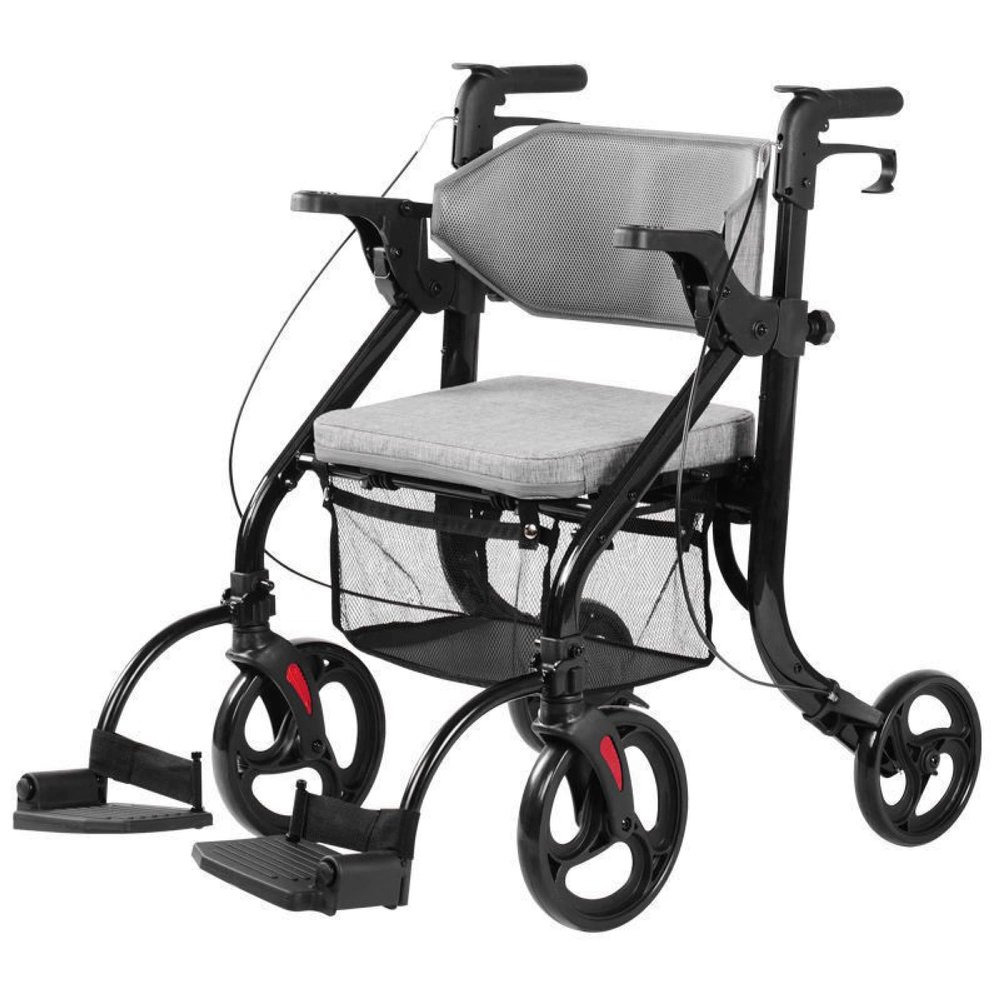 Folding 2-in-1 Rollator Walker with Backrest and Footrests