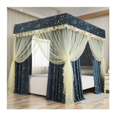 WOTZOV Bed Canopy with 4 Corner Posts, Mosquito Net, Gray 2, 180 x 200 cm