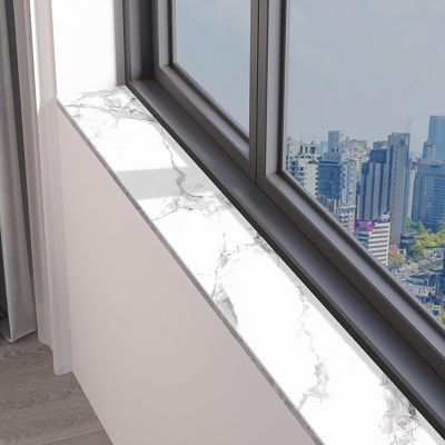 Window Sill Mat, Decorative Marble-Style Pad, Washable, White B, 80 x 20 cm (31 1/2 x 7 7/8 in)