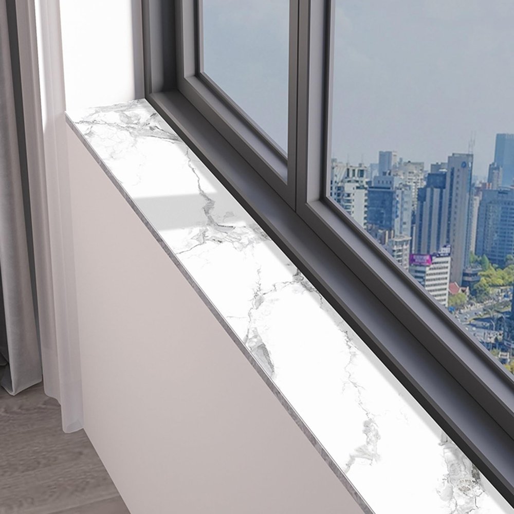 Window Sill Mat, Decorative Marble-Style Pad, Washable, White B, 80 x 20 cm (31 1/2 x 7 7/8 in)