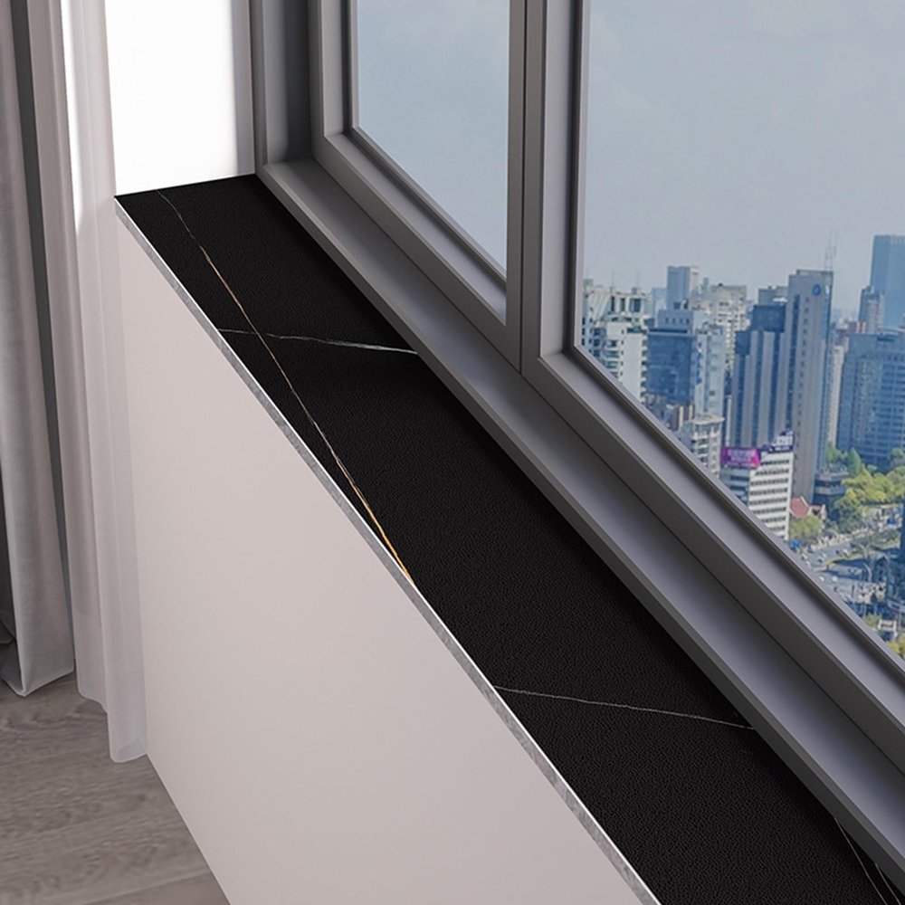 Dailify Black Marble-Pattern Windowsill Mat, Removable Protective Cover, 190 x 20 cm (74 3/4 x 7 7/8 in)