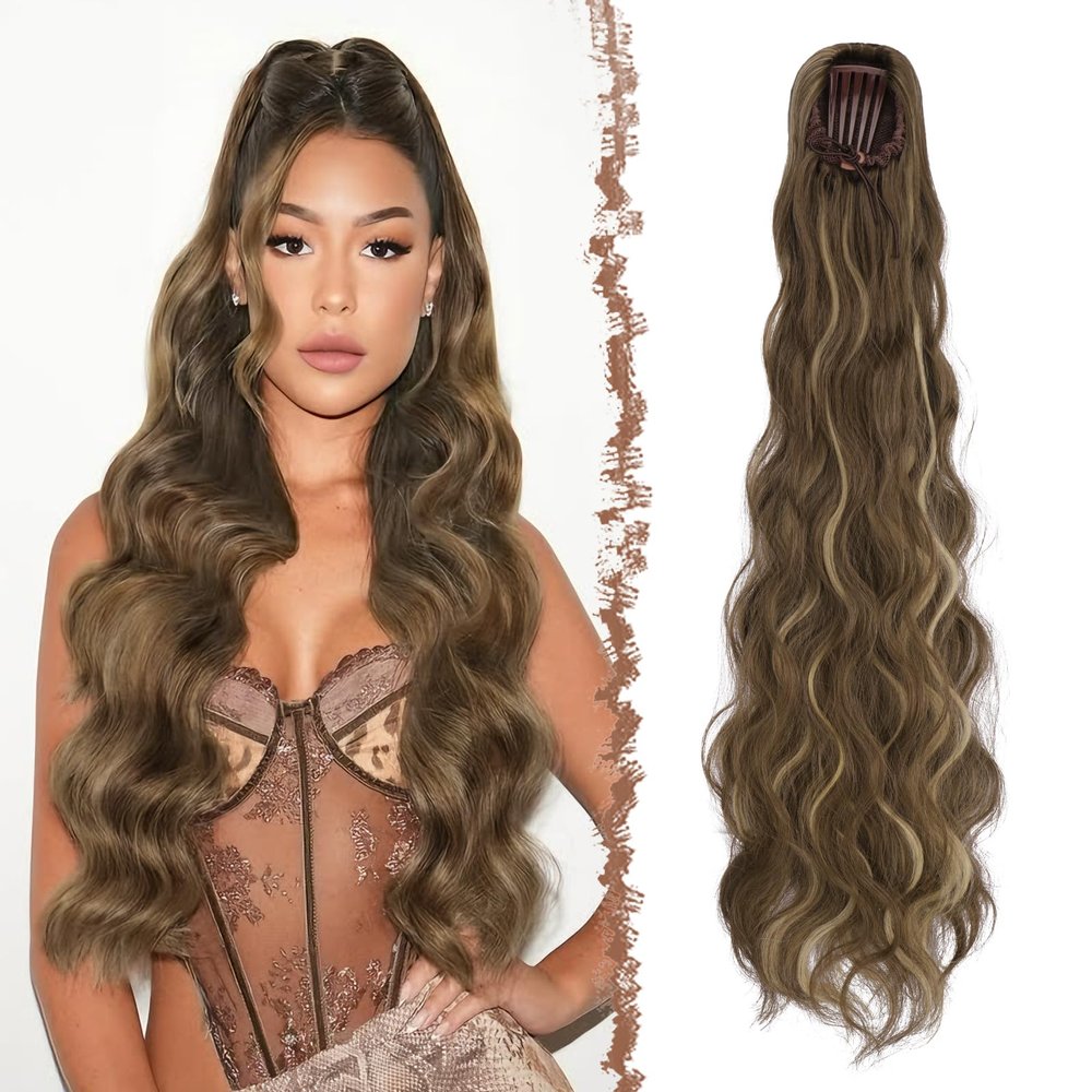 FESHFEN 75 cm Synthetic Wavy Drawstring Ponytail Hairpiece