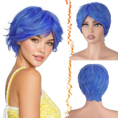 BARSDAR Short Blue Pixie Cut Wig, Joy Costume