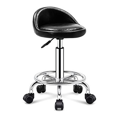Height-Adjustable Rolling Stool with Backrest