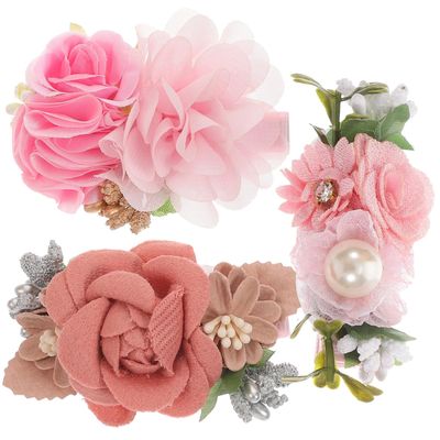 ZUNOXAZ 3-Piece Flower Hair Clips for Toddlers and Girls, Delicate Pink Floral Hair Accessories