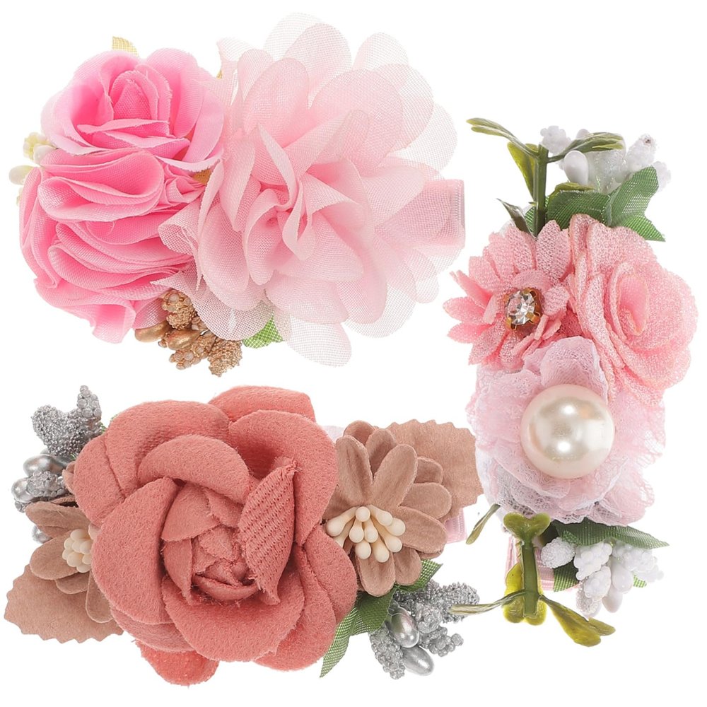 ZUNOXAZ 3-Piece Flower Hair Clips for Toddlers and Girls, Delicate Pink Floral Hair Accessories