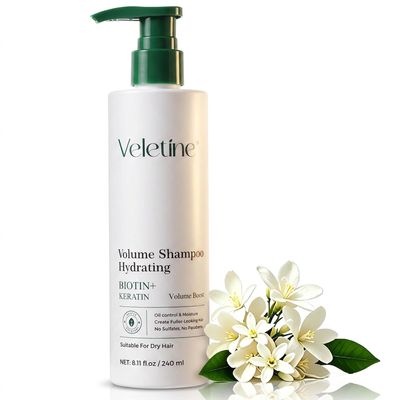 Veletine Volumizing Shampoo for Fine, Oily, Flat Hair, 240 mL – Biotin, Ginger Root Extract & Orange Blossom