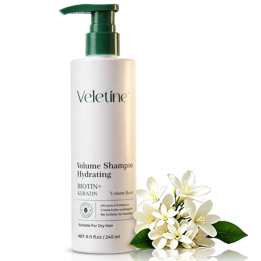Veletine Volumizing Shampoo for Fine, Oily, Flat Hair, 240 mL – Biotin, Ginger Root Extract & Orange Blossom