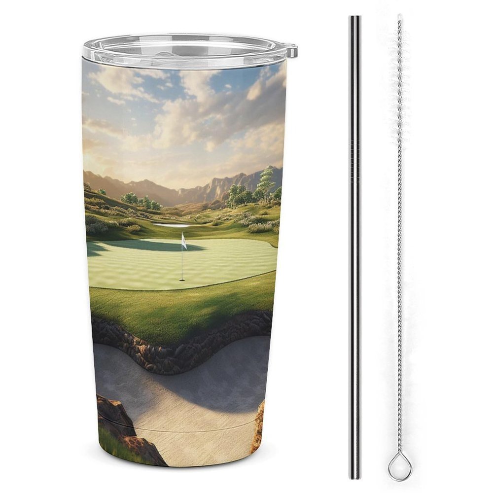 BVKWNTSA Printed Stainless Steel Golf-Course Tumbler with Lid and Straw