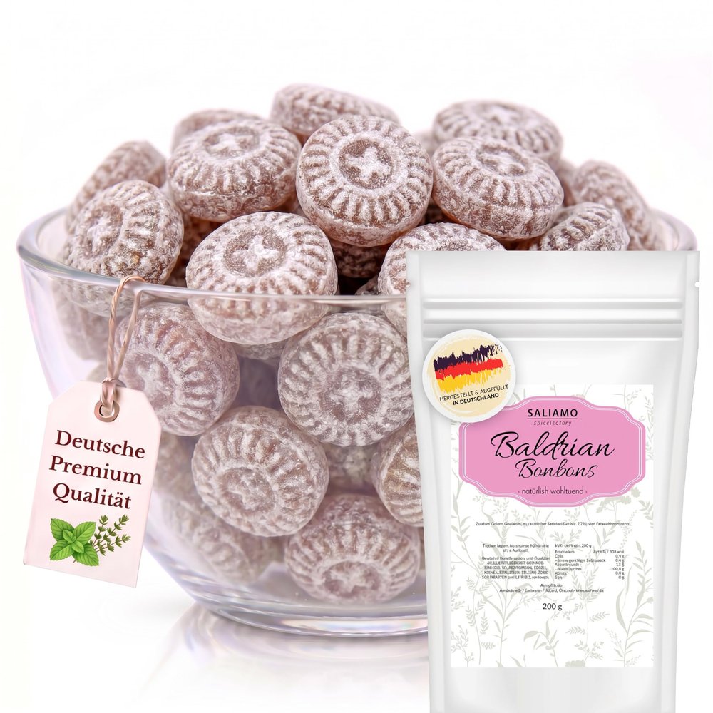 Saliamo Cough Drop, Valerian Flavor, 200 g, Hard Candies, Herbal Candy, Retro Sweets, Made in a German Confectionery