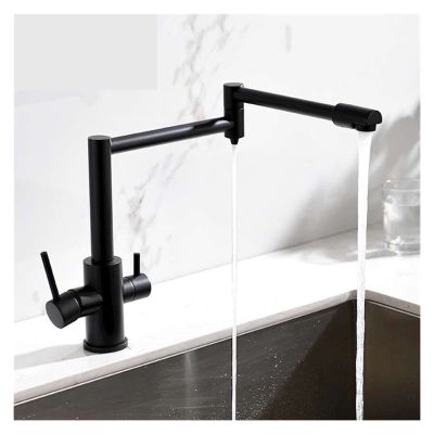 YCVAWEOD Kitchen Faucet, Matte Black Folding Faucet with 3-Way Filtered Water Mixer