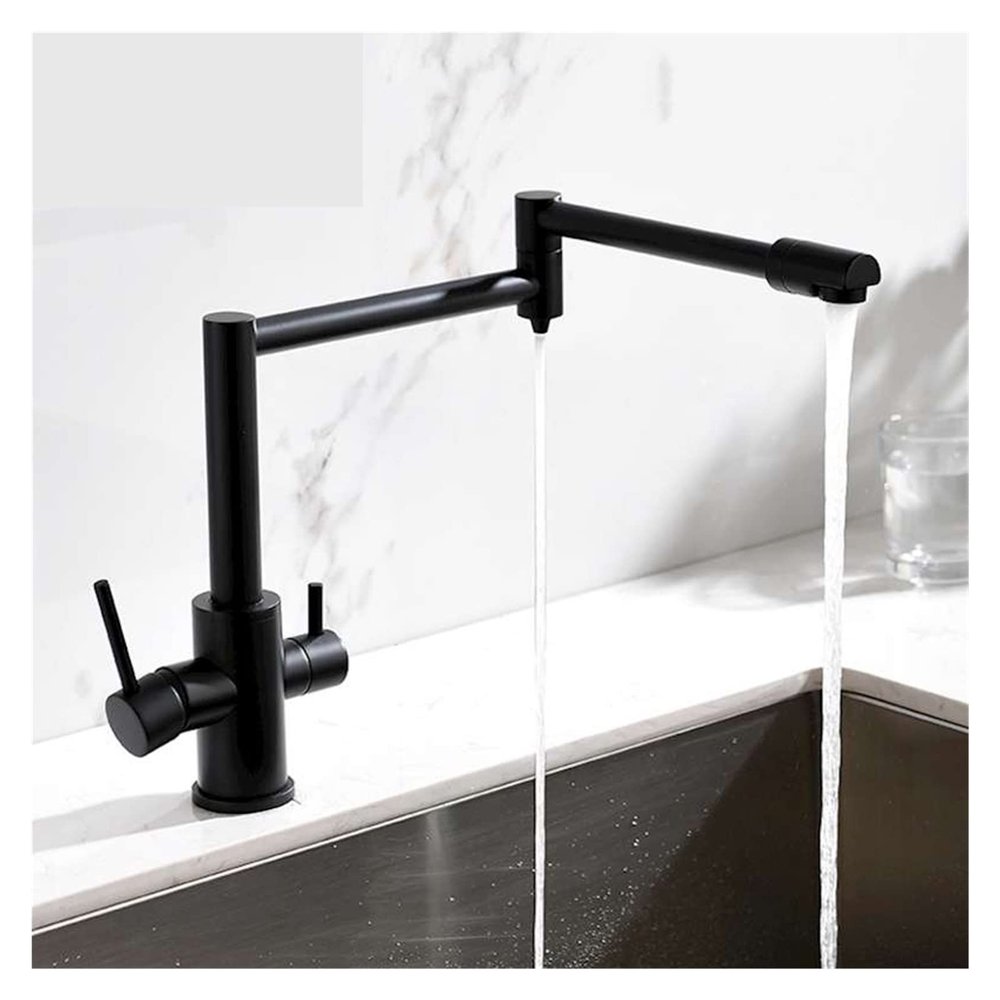 YCVAWEOD Kitchen Faucet, Matte Black Folding Faucet with 3-Way Filtered Water Mixer