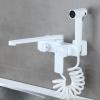 Wall-Mounted Kitchen Sink Faucet with Spray Gun, White Brass view 4
